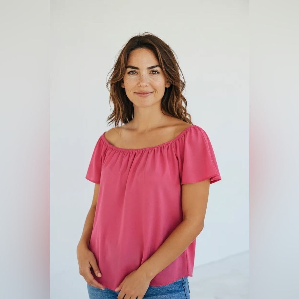 ATMOSPHERE ATELIER Size 10 M Hot Pink Ruffle Sleeve Crepe Blouse R $198